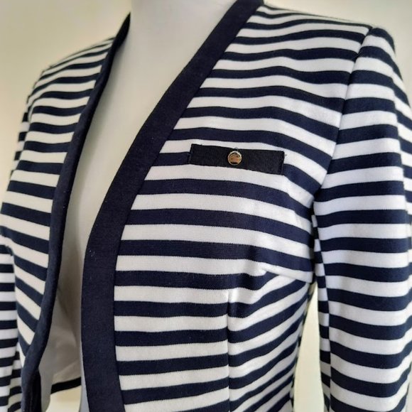 Navy Blue and White Striped Knit Blazer - Picture 3 of 4